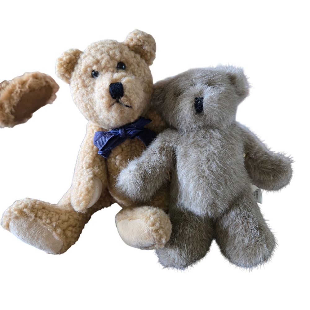 Vintage Boyds Collection Teddy Bear Pair Tan Sherpa Grey Faux Fur Plush 1985/91